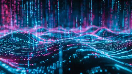 Futuristic cyber background featuring flowing big data