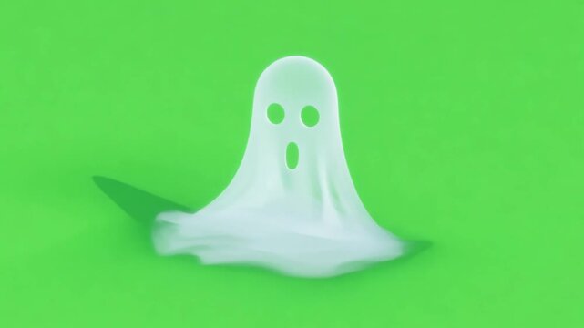Funny ghost character is flying for Halloween isolated green screen background . Scary spooky Happy Halloween design