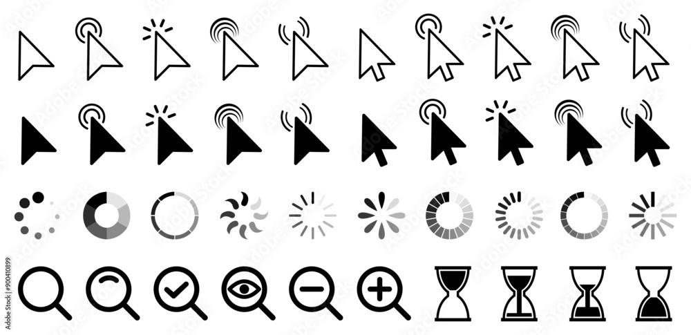 Aufkleber Cursor icons set arrow form. Mouse click cursor set. Arrow pointer, loading, progress