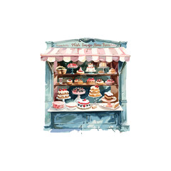 Cake shop vector illustration drawn with watercolor. ai generated