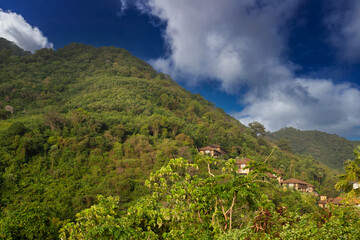 Egzotyczny krajobraz w Tajlandii, w tle niebieskie niebo i białe chmury © anettastar