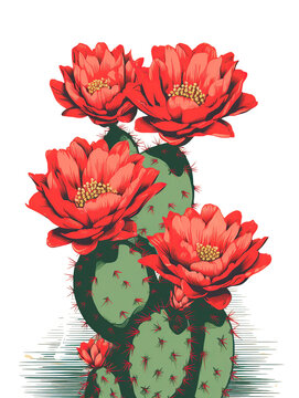 Acanthocalycium Cactus Illustration Vintage Botanical Drawing Style