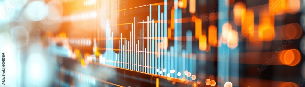 Poster abstract finance background with digital graphs and glowing lines, representing stock market trends 