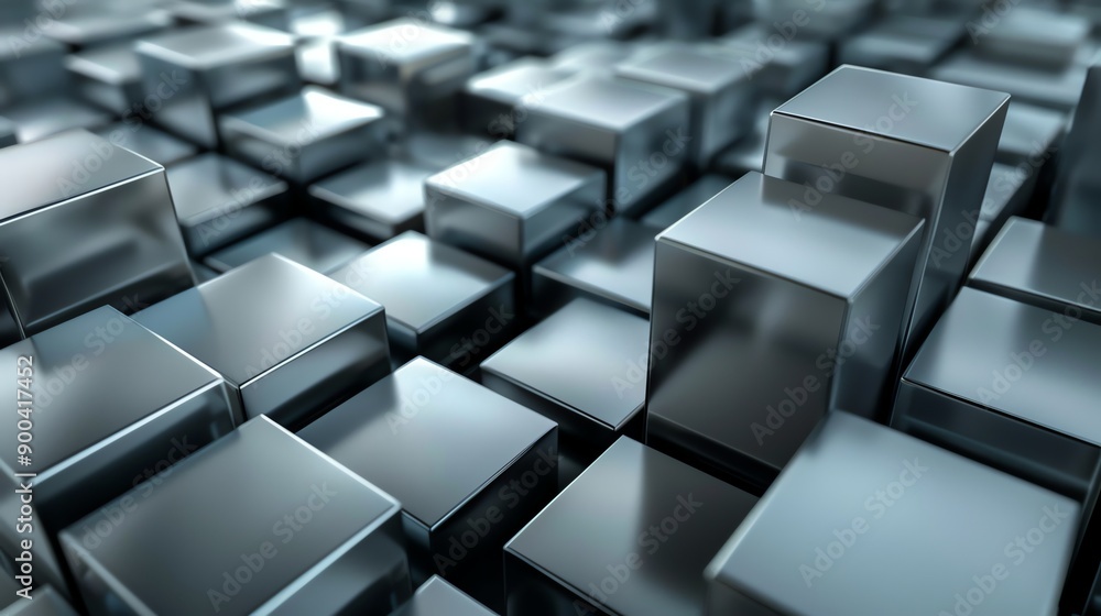 Poster a metallic, abstract background with a grid of reflective cubes.