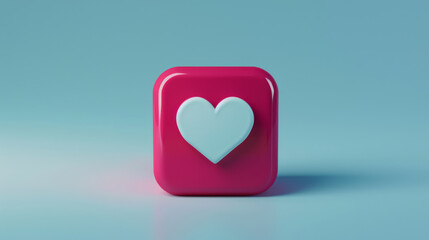 A vibrant pink love icon with a white heart center stands against a soft blue background, signifying playful love and digital communication.