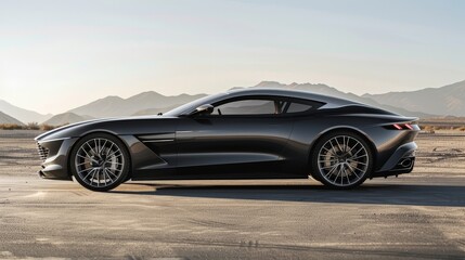 A sleek sports car from the side view, showcasing its aerodynamic lines and stylish alloy wheels. The design reflects speed and sophistication.