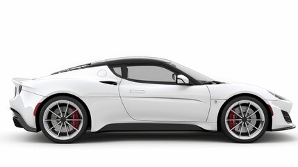 Fototapeta premium A sleek, white sports car is displayed against a pristine white background, highlighting its aerodynamic design and luxurious details.