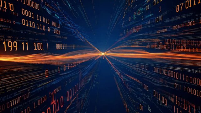 A computer screen with a bunch of numbers and a bright orange line. Concept of technology and complexity, with the numbers