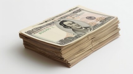 A stack of Japanese yen bills arranged neatly on a white background, emphasizing the elegance and design of the currency.