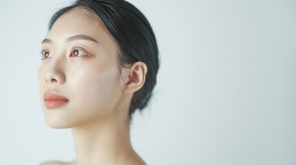 A profile portrait of a young woman looking thoughtfully into the distance, bathed in soft, natural light.