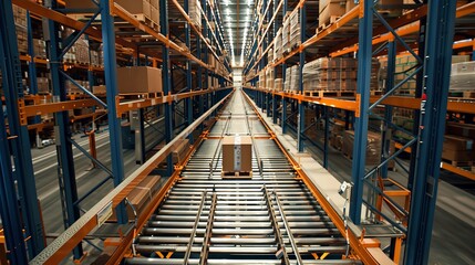 Fototapeta premium A warehouse equipped with automated storage and retrieval systems (ASRS) that maximize efficiency. 