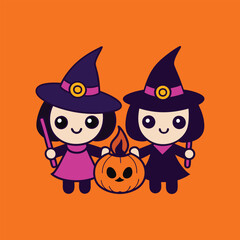 Magic Witches Halloween Vector Illustration.
