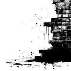 Refined Black Brick Grunge Illustrations on Bright White Surface