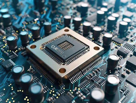 3D rendered illustration, Microchip architecture such as a CPU under the microscope