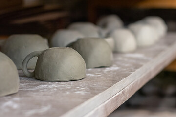 Gray clay ceramics drying before firing