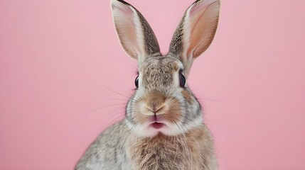Fototapeta premium Cute Bunny Portrait Against Pink Background
