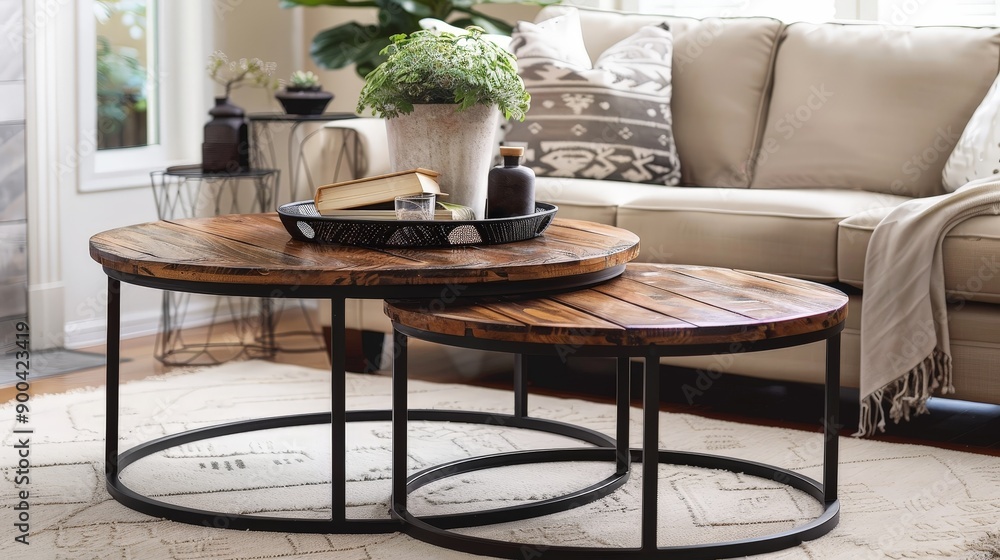 Aufkleber choosing a nesting coffee table set for flexibility in entertaining and space-saving.