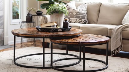 Choosing a nesting coffee table set for flexibility in entertaining and space-saving.
