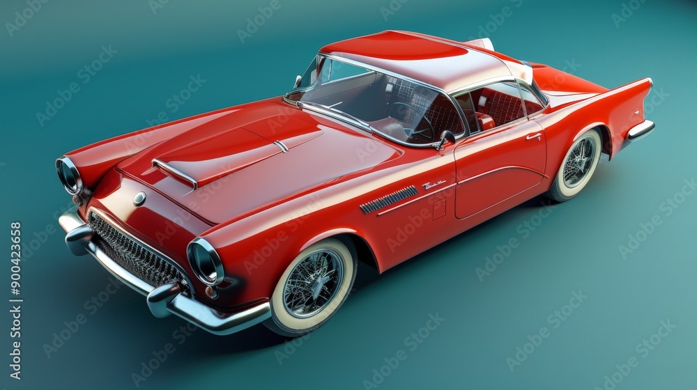 Poster create a 3d model of a retro-inspired car with modern technology. highlight the blend of classic des