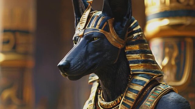 Anubis is a deity of Ancient Egypt with the head of a jackal and the body of a man, a guide of the dead to the afterlife.