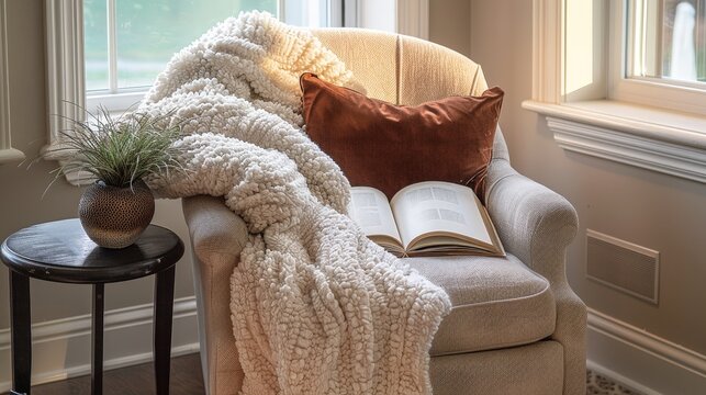 Creating a cozy reading nook with a plush armchair and a table book filled with classic poetry.