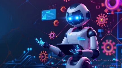 Fototapeta premium Robot with Tablet and Interface