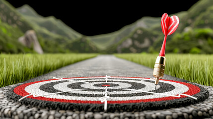 Obraz premium Precision and Passion A close-up of a dart hitting the bullseye on a dartboard, symbolizing the focus and accuracy needed to achieve your goals and hit your target with confidence wallpaper, backgroun