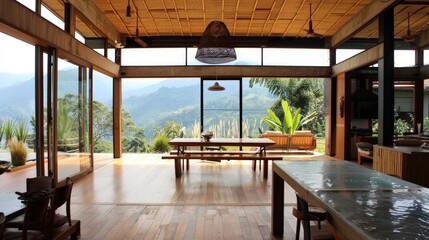 Fototapeta premium Describe the architectural innovation of eco-friendly materials used in an isolated house.