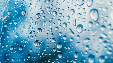 Water drops on the glass with a blurred background.