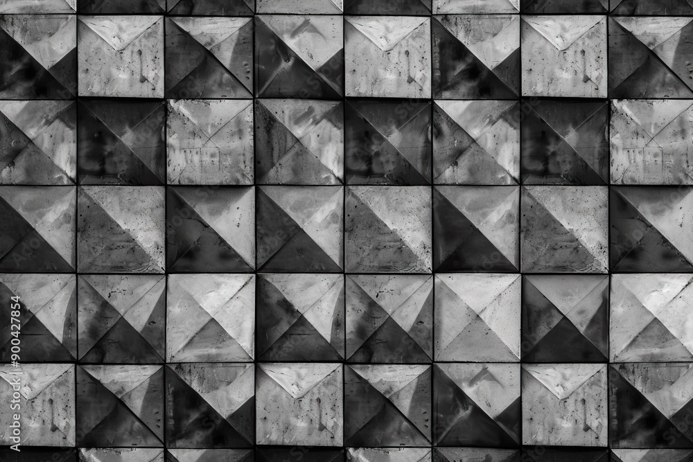 Poster black and white photo of wall with pattern of triangles, geometric pattern with repeating squares and triangles