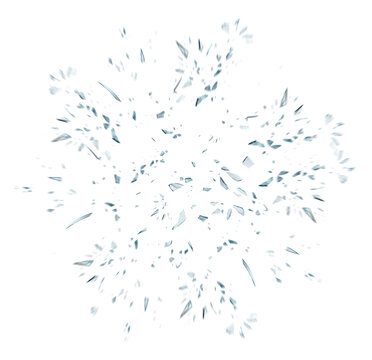 Shards of shattered glass. Pieces of broken glass isolated. Transparent background PNG. Pen tool cutout. Glass explosion. With speed motion blur. Radial burst.