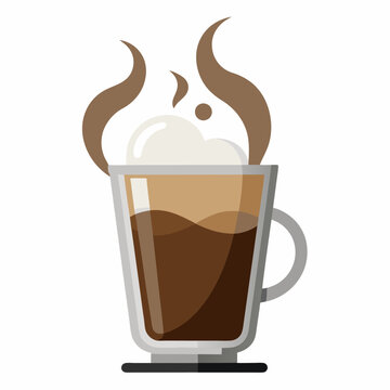 steaming coffee latte in glass mug clip art preview