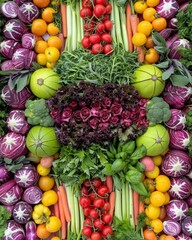 Vibrant arrangement of fresh vegetables showcasing a colorful array of healthful produce. Perfect for culinary projects.