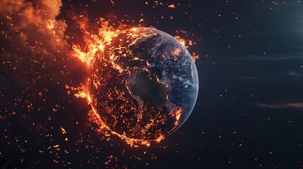 Obraz premium Planet earth burning in flames. Global warming concept.