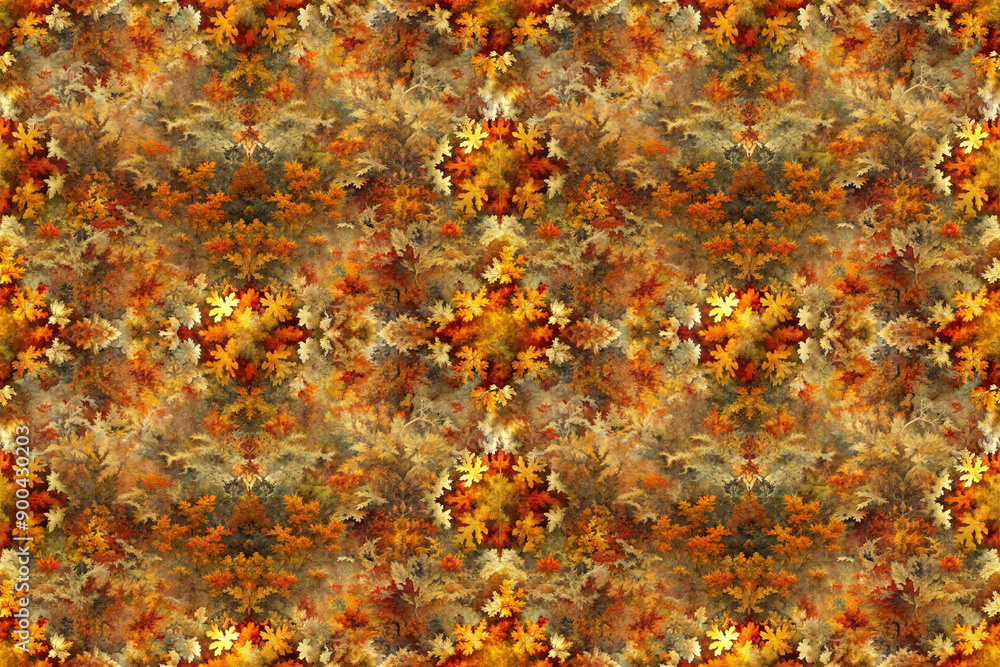 Poster seamless pattern of small elements in the form of autumn leaves and trees