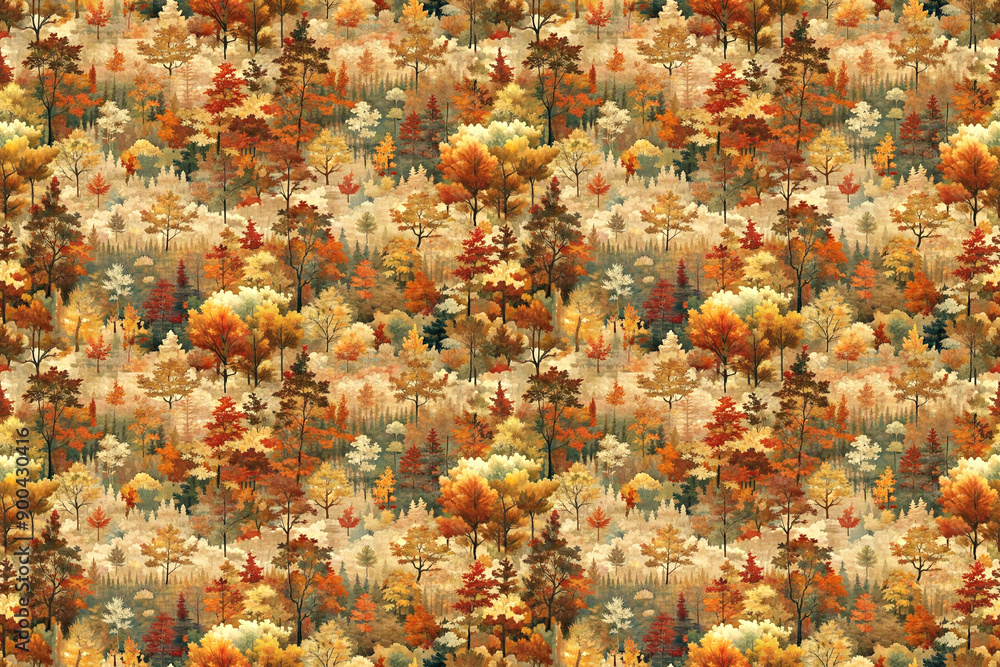 Poster seamless pattern of colorful stylized autumn trees