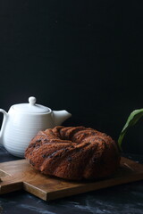 Bundt cake, pound cake on  a black background
