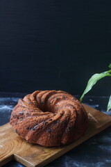 Bundt cake, pound cake on  a black background