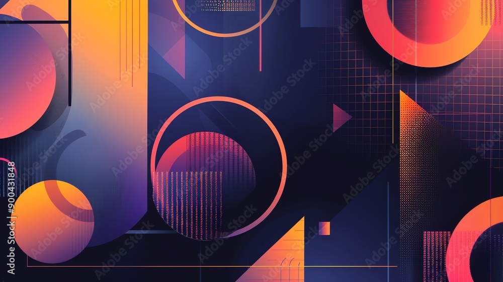 Poster an abstract background with geometric shapes in a retro style.