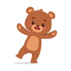 cute little bear waving hand and feeling happy