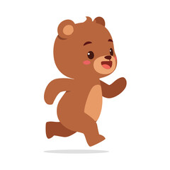cute little bear run and waving hand and feeling happy