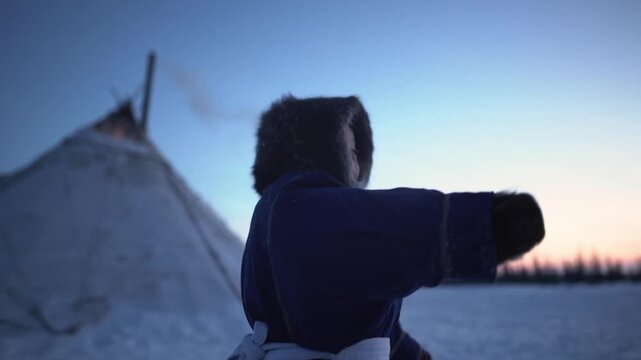 A child in traditional Yamal clothes
