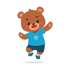 cute little bear jumping and feeling happy