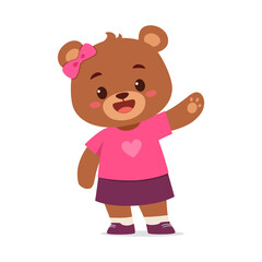 cute little bear waving hand and feeling happy