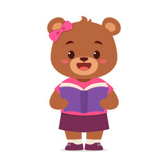 cute little bear read book and feeling happy