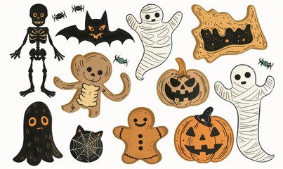 Halloween monsters icons set on white background