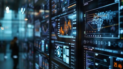 A computer monitor displays a number of graphs and charts