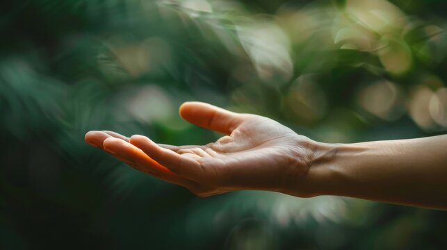 A hand is shown in a green background, with the fingers spread out