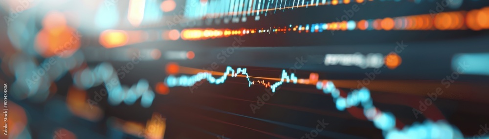 Poster abstract representation of financial data with colorful graphs and charts, showcasing market trends 