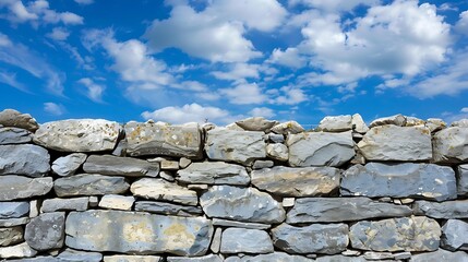 Stone Wall Against a Bright Blue Sky